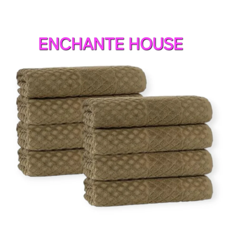4 ENCHANTE HOME Turkish Cotton Hand Wash Towels olive with diamond shape Print